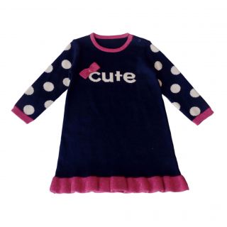 Тъмносиня плетена рокличка CUTE WGF7108 Тъмносиня плетена рокличка CUTE WGF7108