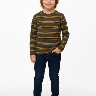 Масленозелена блуза с цветно райе DMAT1237-1