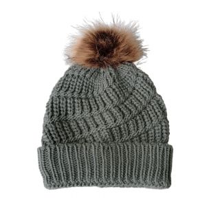 Оловносиня плетена шапка с пискюл GMAT1216 Оловносиня плетена шапка с пискюл GMAT1216
