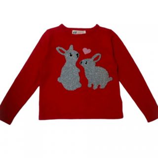 Червен пуловер със зайчета WHMF2001 Червен пуловер със зайчета WHMF2001