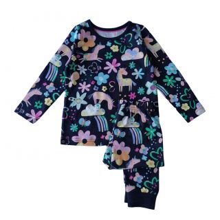 Тъмносиня пижама с цветя и еднорози GGE2035